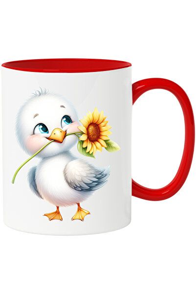 StoryGift Romania Cana cu un puisor alb care tine o floare in cioc | ilustrat...