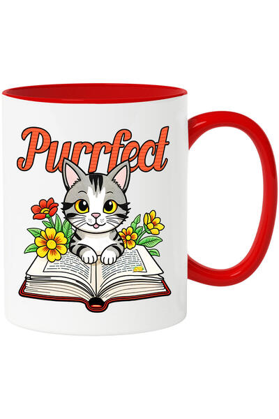 StoryGift Romania Cana cu Pisica Gri Citind carte Imensa Text Purrfect, Anima...
