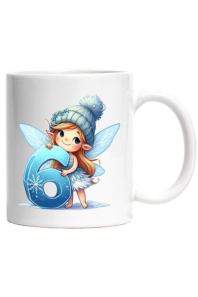 StoryGift Romania Cana cu o zana micuta care tine cifra "6" | ilustratie | scoala | matematica | c, Cu Maner Alb