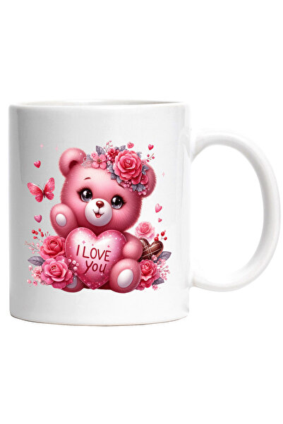 StoryGift Romania Cana cu o ursoaica de plus care tine o inima cu mesajul "I ...