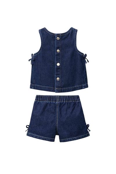 Daisy Dolly Set de pantaloni scurți cu fundă pentru fete, cu detaliu de sus, cu snap la spate