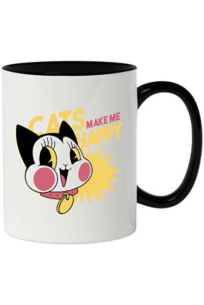 StoryGift Romania Cana Cu Mesaj In Engleza Cats Make Me Happy, Pisica, Zgarda...