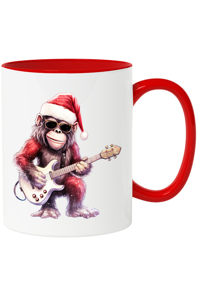 StoryGift Romania Cana cu un cimpanzeu care canta la chitara | ilustratie | ninge | caciula | inst, Cu Maner Rosu