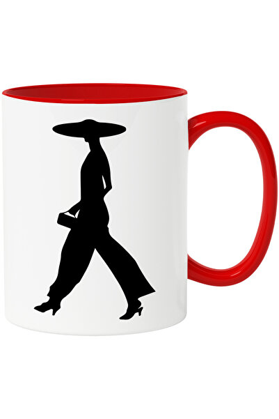 StoryGift Romania Cana cu o femeie eleganta - poseta cu Maner Rosu, Cu Maner ...