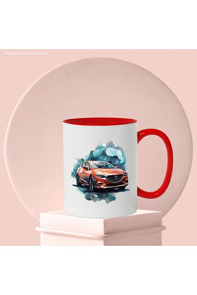 StoryGift Romania Mug With Car, Mazda, Old,, Car, Speed, Water, Watercolor, Multicolor 330 m, With ,STG