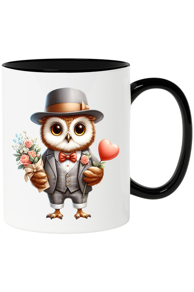 StoryGift Romania Cana cu o bufnita care tine un buchet cu flori si o floare ...