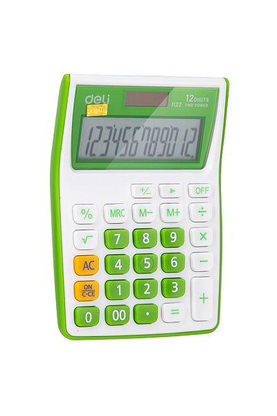 Deli Calculator Pocket 12 Digits White-Green 1122 Deli