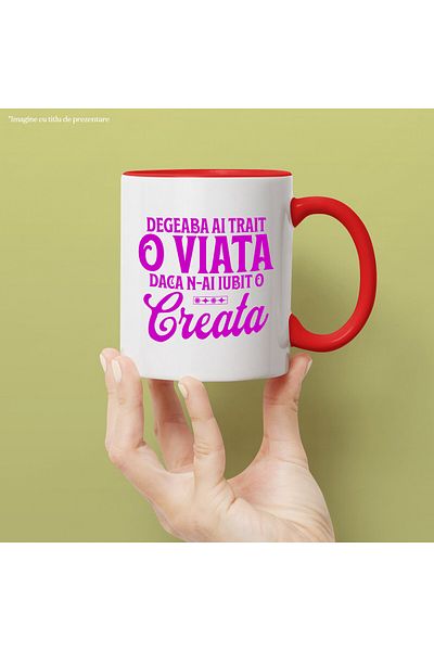 StoryGift Romania Cana cu Mesaj In Limba romana Design Text Degeaba Ai Trait O viata Daca N-ai Iub, Cu Maner Rosu STG