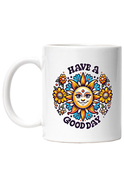 StoryGift Romania Cana cu soarele inconjurat de flori cu mesajul "Have a good...