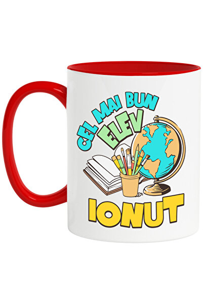 StoryGift Romania Cana cu Rechizite Scolara Glob Pamantesc Carioci Pensule Carte Deschise Text Cel, Cu Maner Rosu