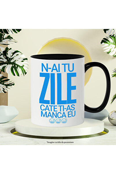 StoryGift Romania Cana cu Design Haios In Limba romana Smiley face Sarcastic Text N-ai Tu zile Cat, Cu Maner Negru