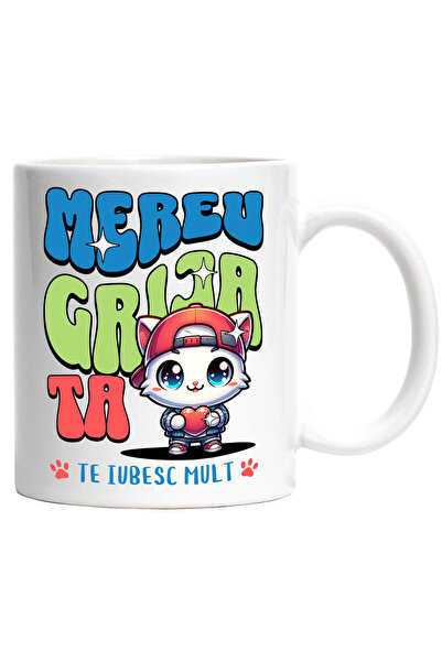StoryGift Romania Cana cu Pisica Stil Gangster Cu Inima, Mesaj Romantic Te Iu...