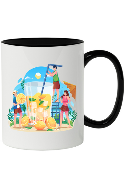 StoryGift Romania Cana Cu Limonada, Vara, Plaja, Umbrela, Pai, Gheta, Multicolor 330 ml, Ceramica , Cu Maner Negru