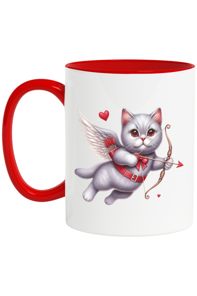 StoryGift Romania Cana cu o pisica gri Cupidon care trage cu arcul | indragos...