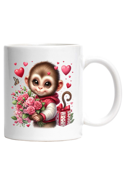 StoryGift Romania Cana cu o maimutica vesela | ilustratie | tine un buchet cu...