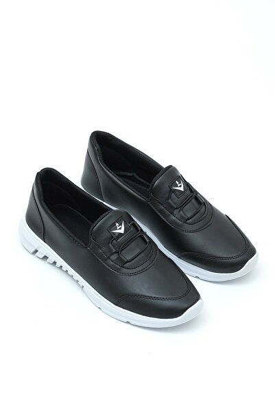 ALTUNTAŞ Kadın Babet Siyah Suni Deri Babet Rahat Hafif Babet Günlük Babet Siyah Beyaz