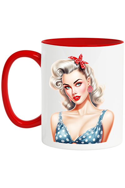 StoryGift Romania Cana cu o femeie frumoasa, ilustratie, stil retro, vechi, d...