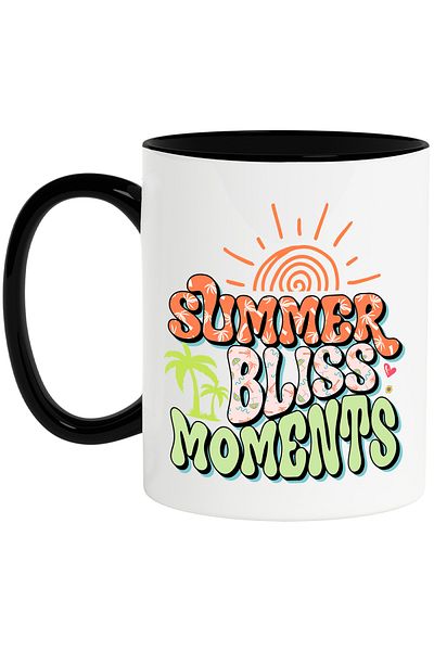 StoryGift Romania Mug with the message "Summer bliss moments", summer, vacation, relaxation, holiday, illustrated, With ,STG