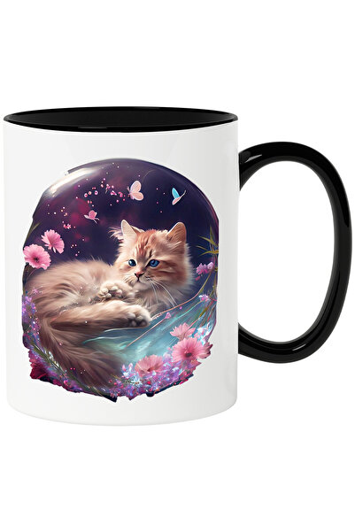 StoryGift Romania Cana Cu Pisica Galbena, Animale de Companie, Feline,Iubitor...