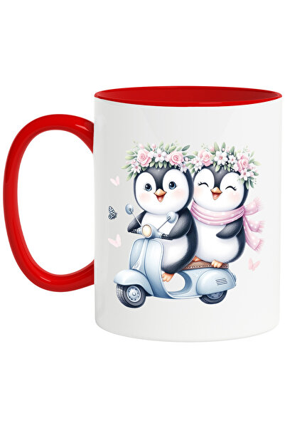 StoryGift Romania Cana cu 2 pinguini care se plimba cu scuterul, ilustratie, ...