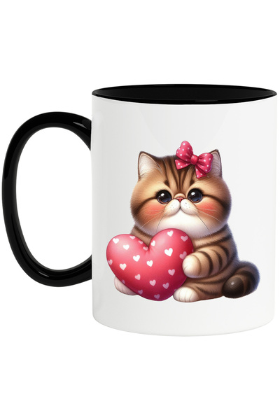 StoryGift Romania Cana cu o pisicuta grasuta care tine o inima, ilustratie, f...