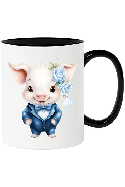 StoryGift Romania Cana cu un purcelus vesel | ilustratie | trandafiri | feric...