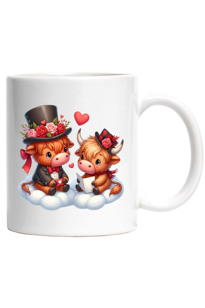 StoryGift Romania Cana cu 2 zimbri care stau pe norisori | ilustratie | scrisoare | plic | palarie, Cu Maner Alb