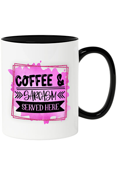 StoryGift Romania Cana cu mesajul "Coffee & Sarcasm served here", ilustratie,...
