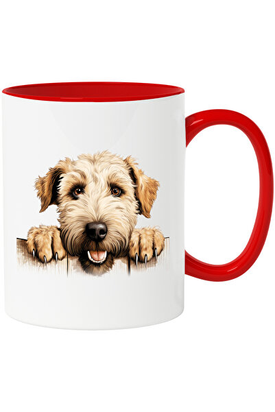 StoryGift Romania Cana cu un caine blanos care sta agatat de gard | ilustratie | fericire | isi as, Cu Maner Rosu