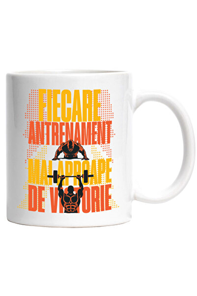 StoryGift Romania Cana Fiecare antrenament te apropie de victorie, sport, antrenament, gym, 330ml,, Cu Maner Alb