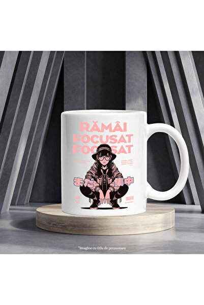 StoryGift Romania Mug Stay focused. urban woman anime style drawings, 330ml, Ceramic with White Handle, With White Handle