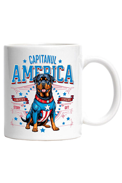 StoryGift Romania Cana cu Rottweiler Caine In Costum de Capitan America cu Pe...