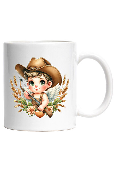 StoryGift Romania Cana cu un bebelus cu aripi | ilustratie | palarie de cowboy | Vestul Salbatic |, Cu Maner Alb