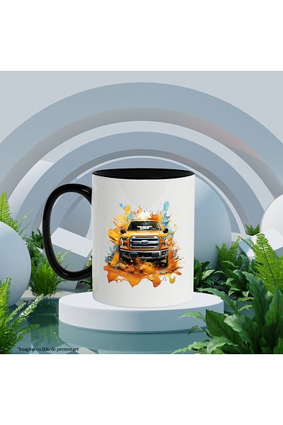 StoryGift Romania Mug With Car, Ford F-150, Brand, Splash Watercolor, Multicolor 330 ml, Ceramic, With, STG