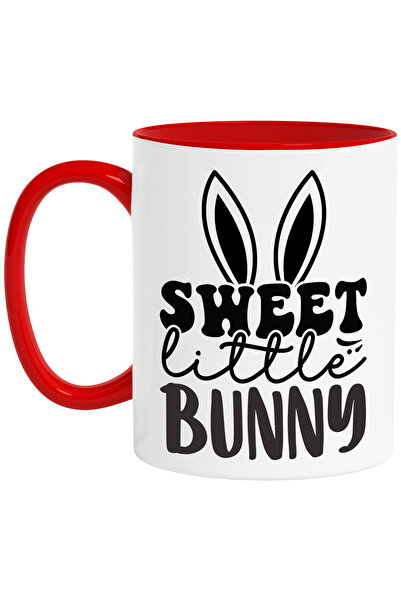 StoryGift Romania Cana cu mesajul in engleza "Sweet little bunny" - iepure mic si dragut urechi cu, Cu Maner Rosu