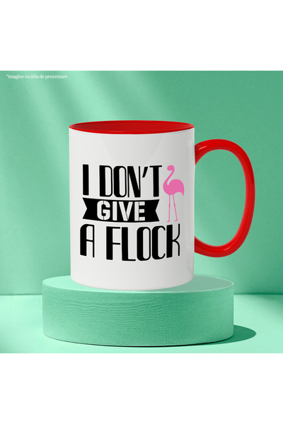StoryGift Romania Mug with a flamingo and the text "I don't give a flock" - I don't care with Red Handle, With ,STG.
