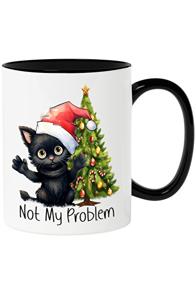 StoryGift Romania Cana cu pisoi negru cu mesajul "Not My Problem", Craciun fe...