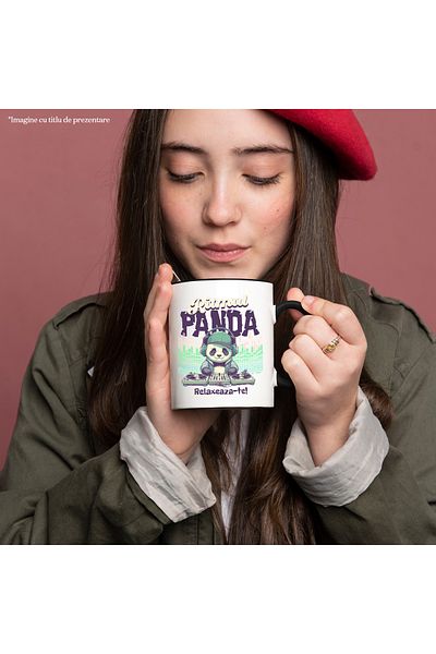StoryGift Romania Panda Rhythm Mug. relaxation fun party, 330ml, Ceramic with Black Handle, With M,STG.