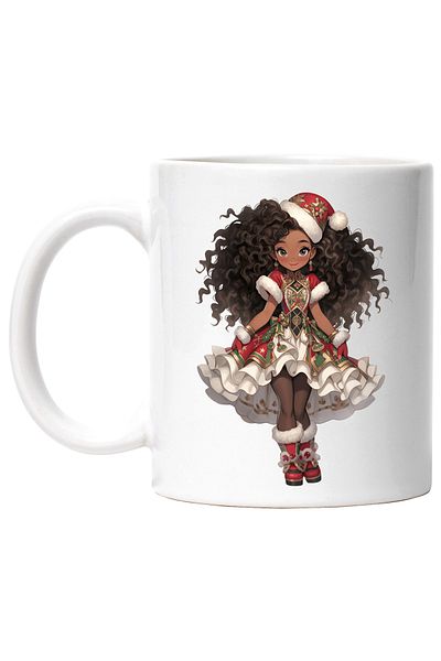 StoryGift Romania Cana cu o fetita afro dragalasa | ilustratie | caciula de Craciun | rochie rosie, Cu Maner Alb