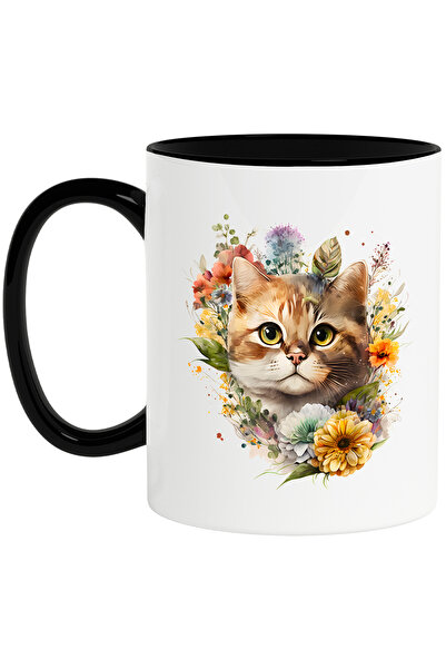 StoryGift Romania Cana cu o pisica serioasa | ilustratie | flori de diferite ...