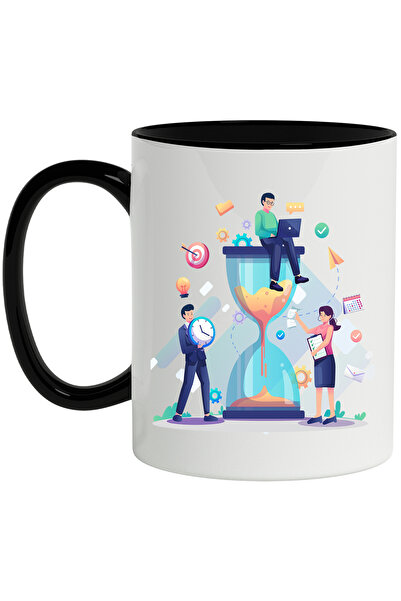 StoryGift Romania Cana Cu Clepsidra, Calendar, Tinta, Office, Business, Ceas, Multicolor 330 ml, C, Cu Maner Negru