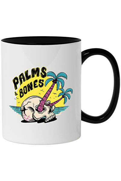 StoryGift Romania Cana Cu Mesaj In Engleza Palms & Bones, Craniu, Pasari, Ocean, Multicolor 330 ml, Cu Maner Negru