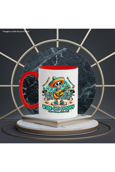 StoryGift Romania Mug Spooky vibes stress free, worry free skeletons playing guitar, 330ml, , With ,STG .