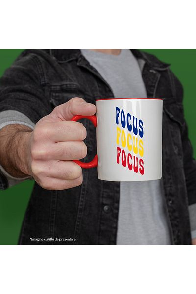 StoryGift Romania Mug The Word Focus, in the Colors of the Romanian Flag, Red, Yellow, Blue, Tex, With, STG.