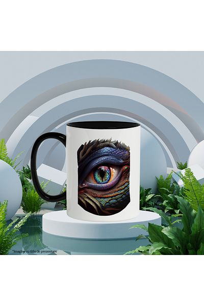 StoryGift Romania Cana Cu Ochi, Dragon, Reptila, Mitic, Fantasy, Multicolor 330 ml, Ceramica cu Ma, Cu Maner Negru