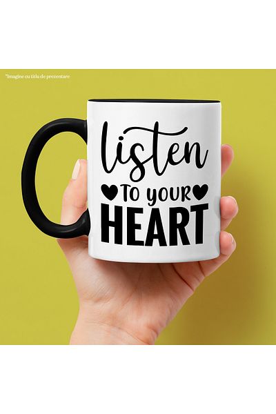 StoryGift Romania Mug with hearts and the text "Listen to your heart" - listen to your heart with Handle N, Cu, STG
