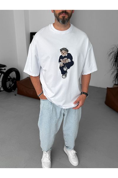 BYBASICMAN White Bear Patch Oversize T-Shirt By-067
