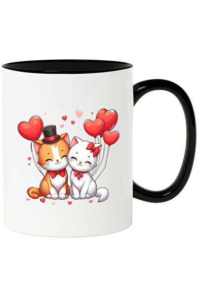 StoryGift Romania Cana cu 2 pisicute vesele | baloane in forma de inimioare |...