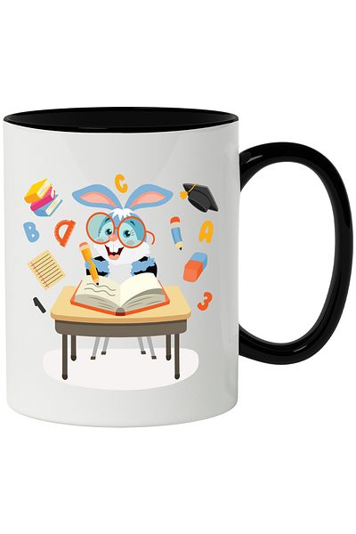 StoryGift Romania Cana Cu Iepure, Ochelari, Banca, Carte, Creion, Echer, Guma De Sters, Cifre, Mul, Cu Maner Negru