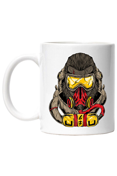 StoryGift Romania Cana Cu Gorila, Masca, Gaz, Ochelari, SF, Multicolor 330 ml, Ceramica cu Maner A, Cu Maner Alb